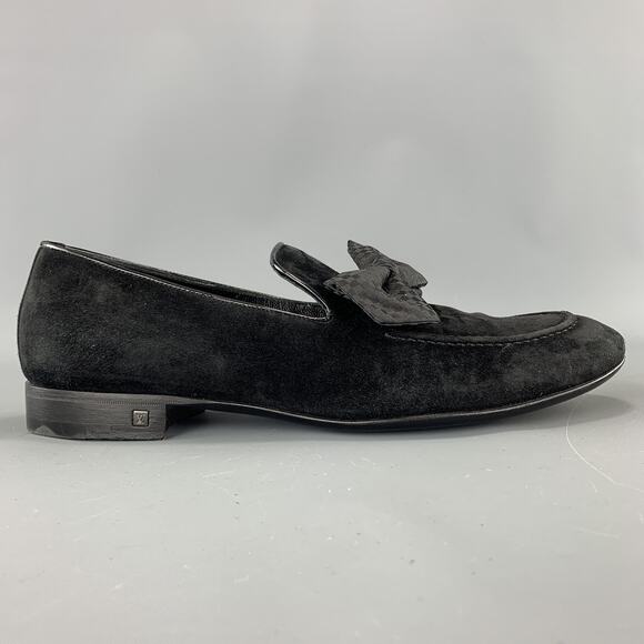 LOUIS VUITTON Size 9 Black Suede Slip On Bow Loafers - Picture 3 of 7
